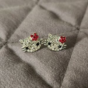 Vintage Hello Kitty Crystal & Silver Earrings